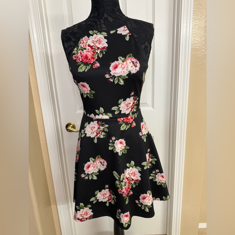 Emerald Sundae Black Floral Mini Dress